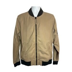 Hollister Mens Bomber Jacket Large Tan Cotton Blend Full Zip‎ Brown Coat Preppy